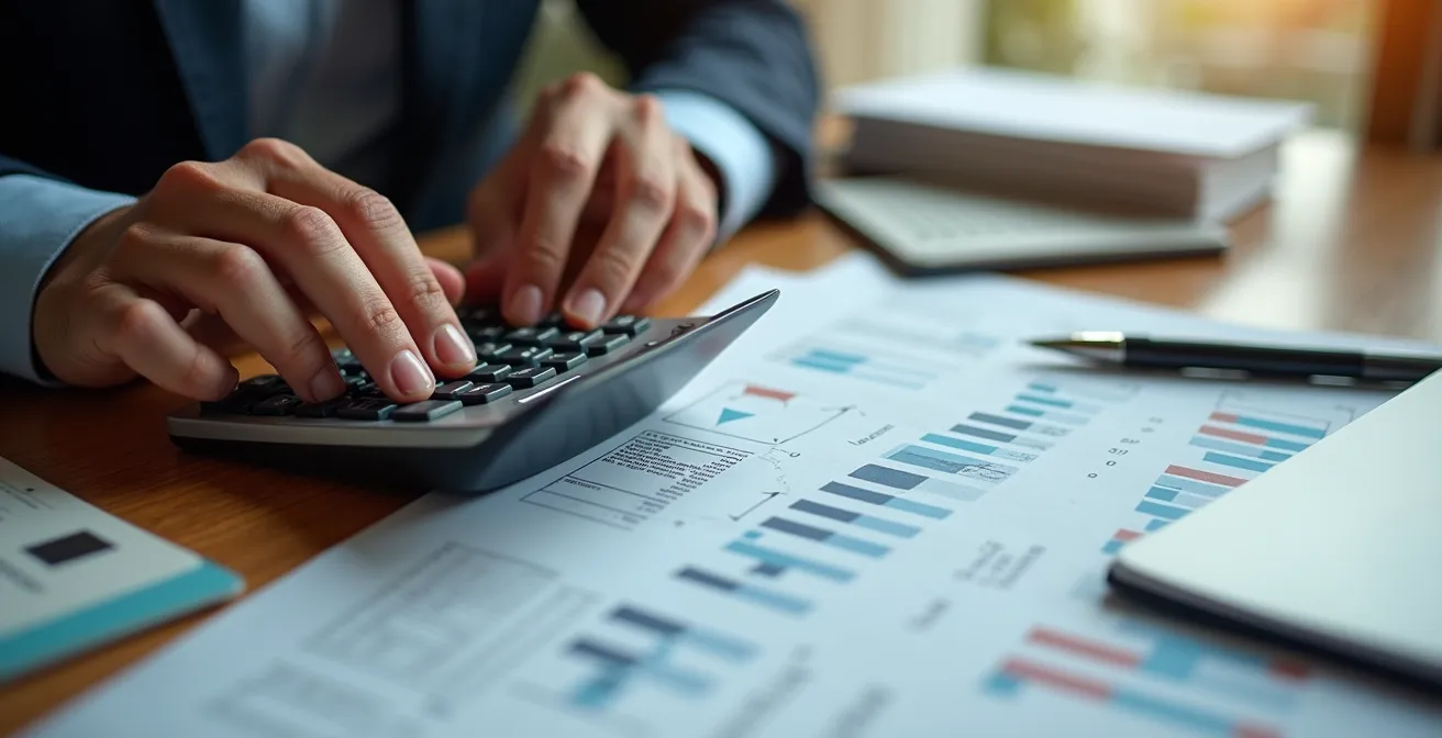 Entrepreneur analysant ses documents fiscaux dans son bureau à domicile