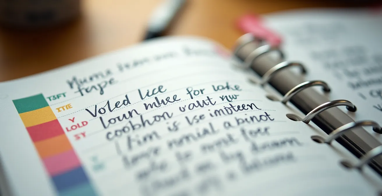 Vue macro d'un agenda avec des marqueurs colorés indiquant différents types d'engagement bénévole