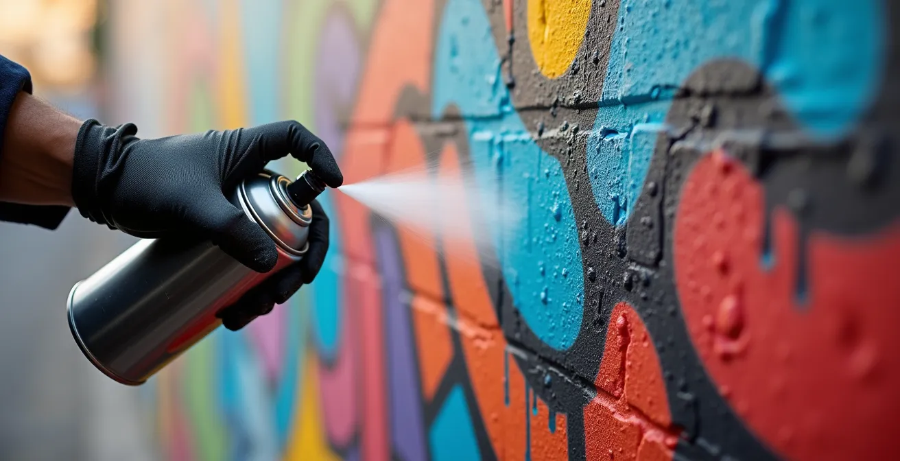 Gros plan sur les textures et techniques de peinture murale avec main d'artiste