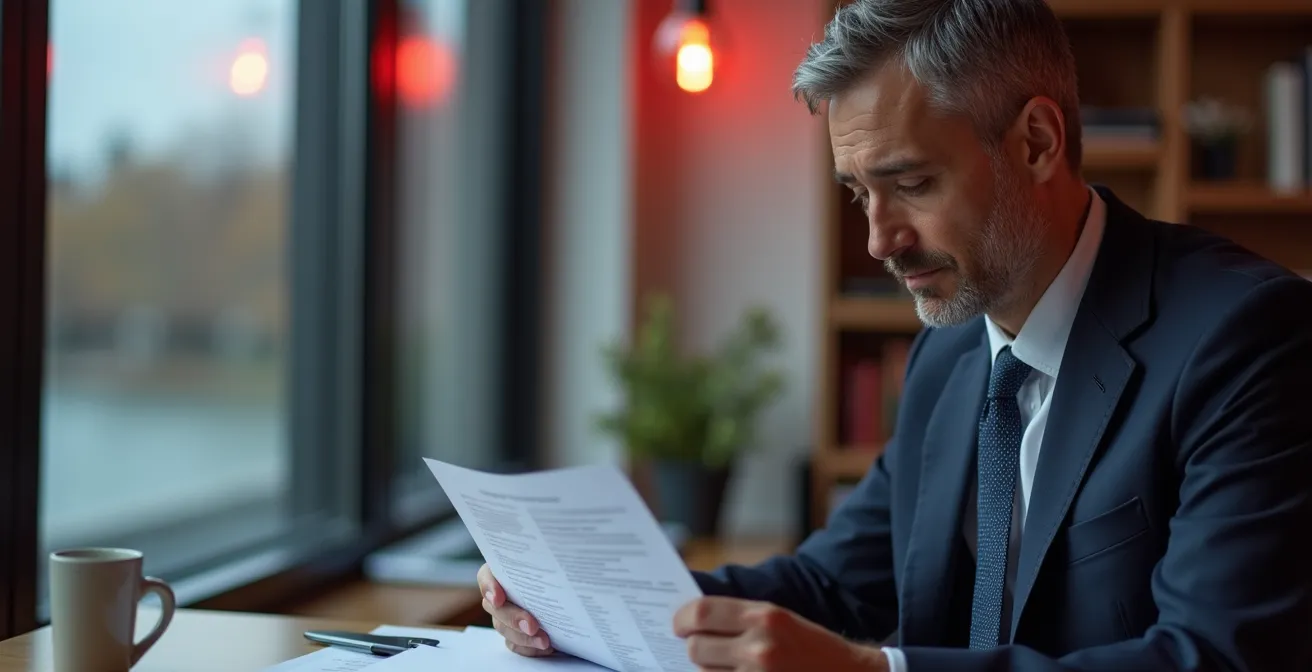 Investisseur calme analysant des données pendant une période de volatilité boursière