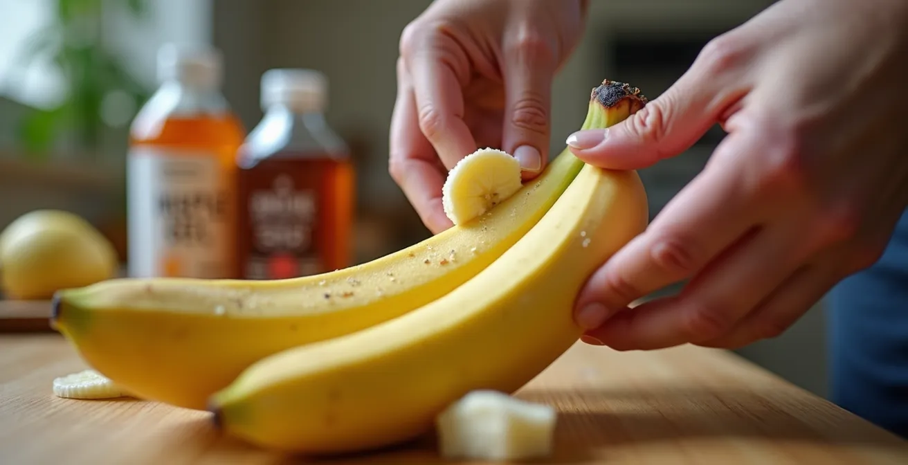 Coureur préparant sa nutrition sportive avec bananes et barres énergétiques