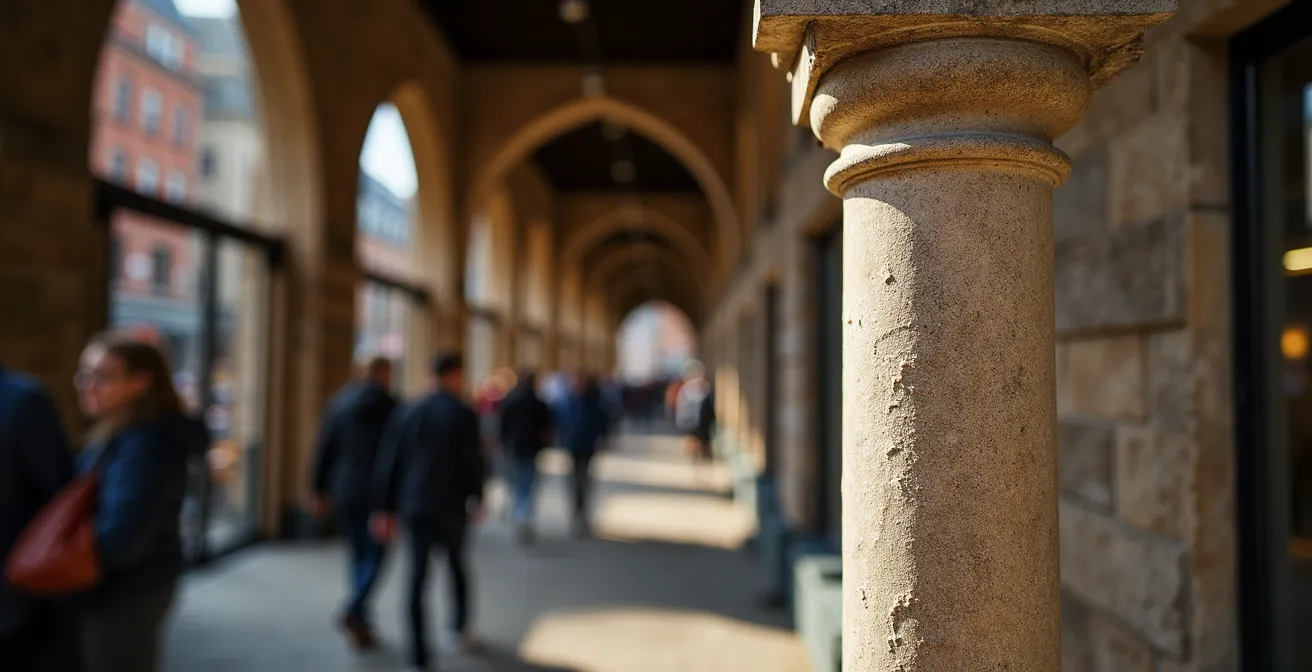 Intérieur du marché Bonsecours avec architecture voûtée et lumière naturelle