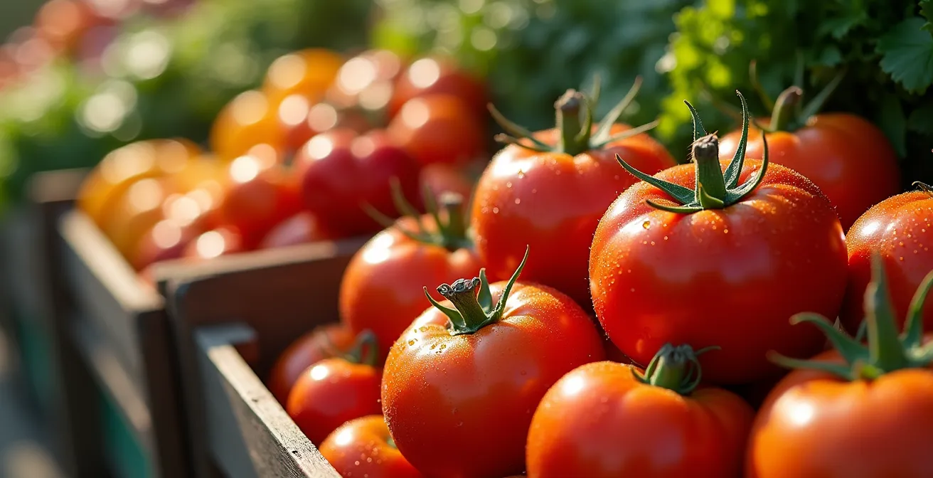 Vue macro de légumes frais colorés au marché Jean-Talon de Montréal