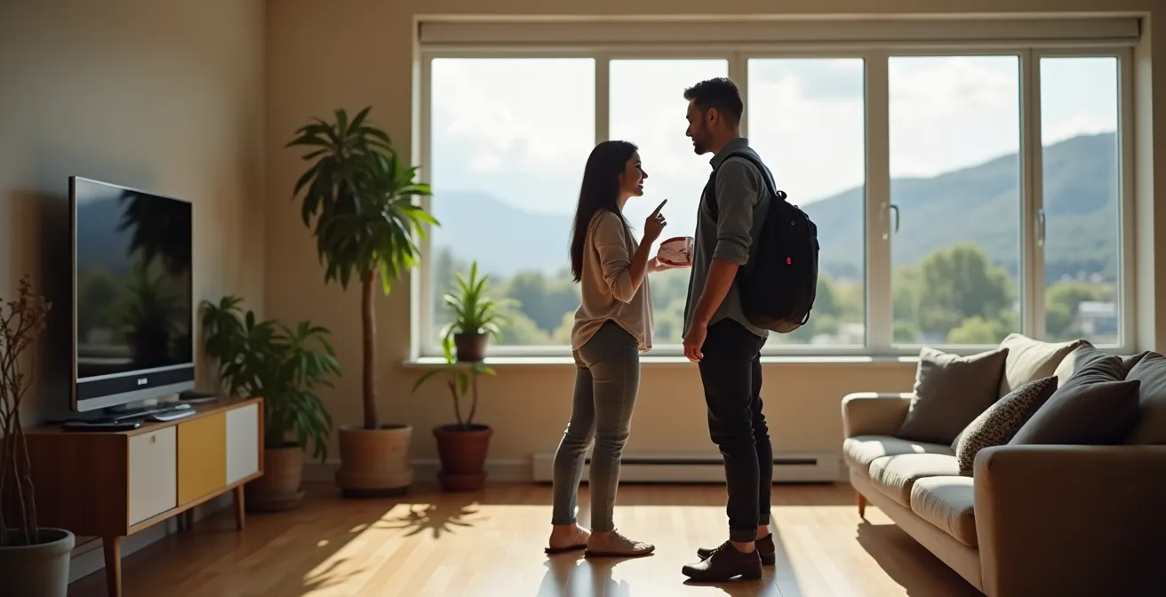 Étudiants visitant un appartement à Côte-des-Neiges avec vue sur le Mont-Royal