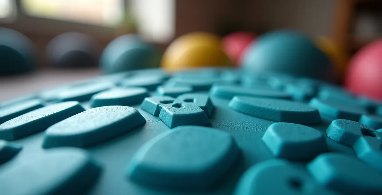 Gros plan sur texture de rouleau de mousse avec équipement de hockey flou en arrière-plan