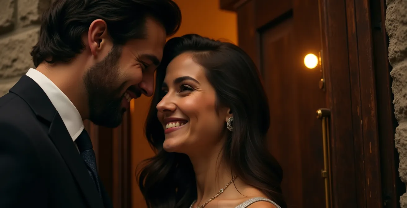 Entrée mystérieuse d'un speakeasy montréalais avec éclairage tamisé et détails architecturaux vintage